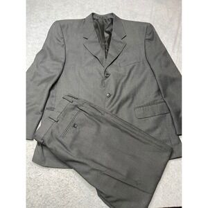 Kilburne and Finch Mens Grey 2 Piece Suit 46R 41W Pleated Pants Textured Blazer